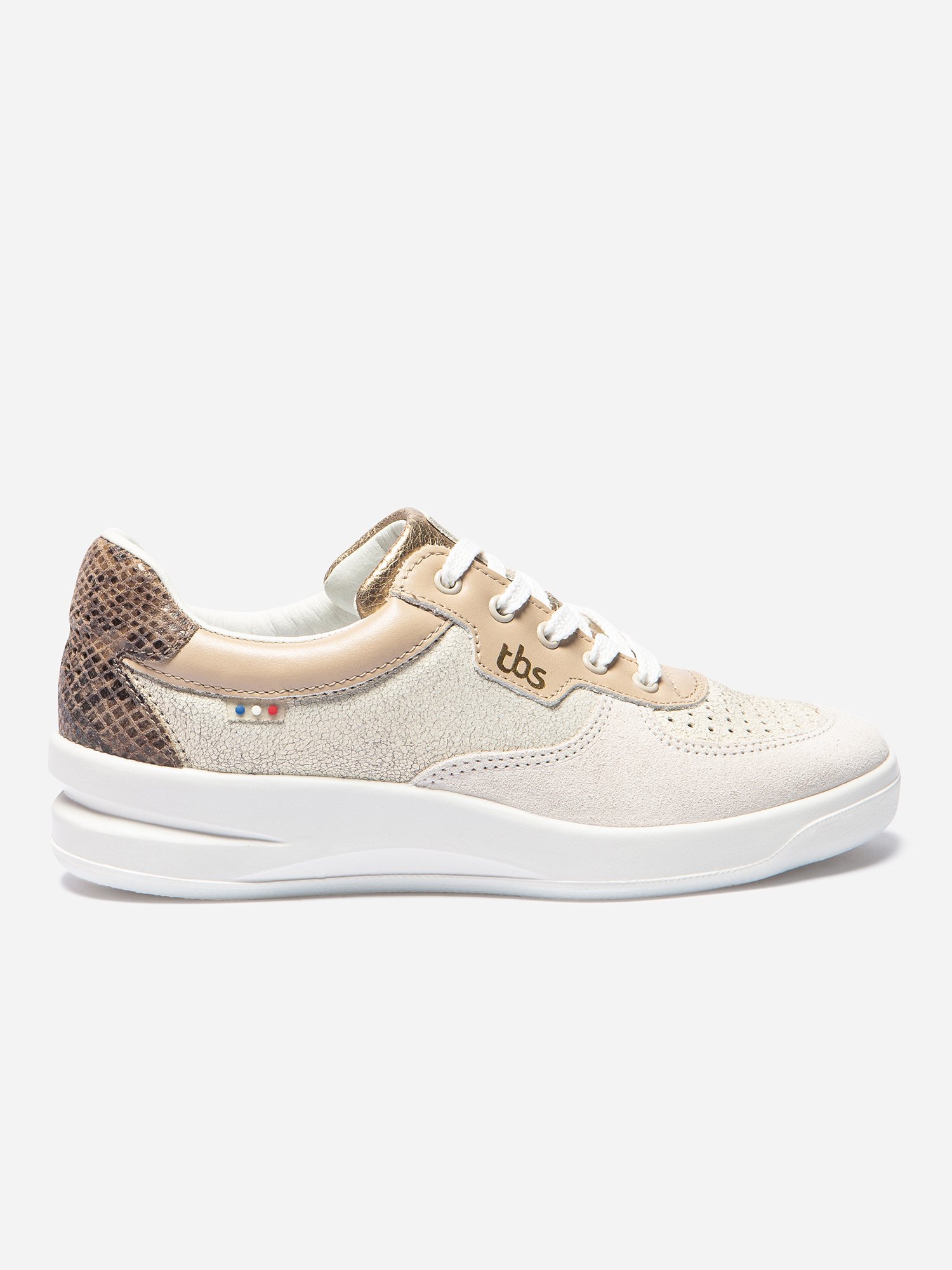 Baskets Femme Dessus Cuir Fabriquées en France Blanc et Beige