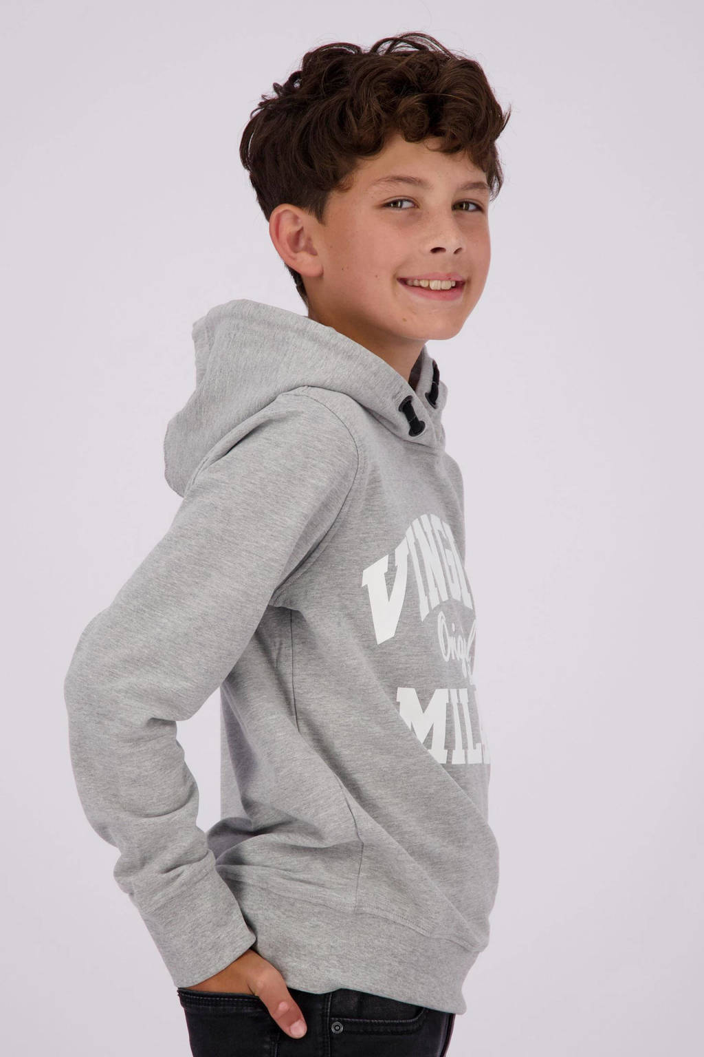 Vingino hoodie met logo grijs melange