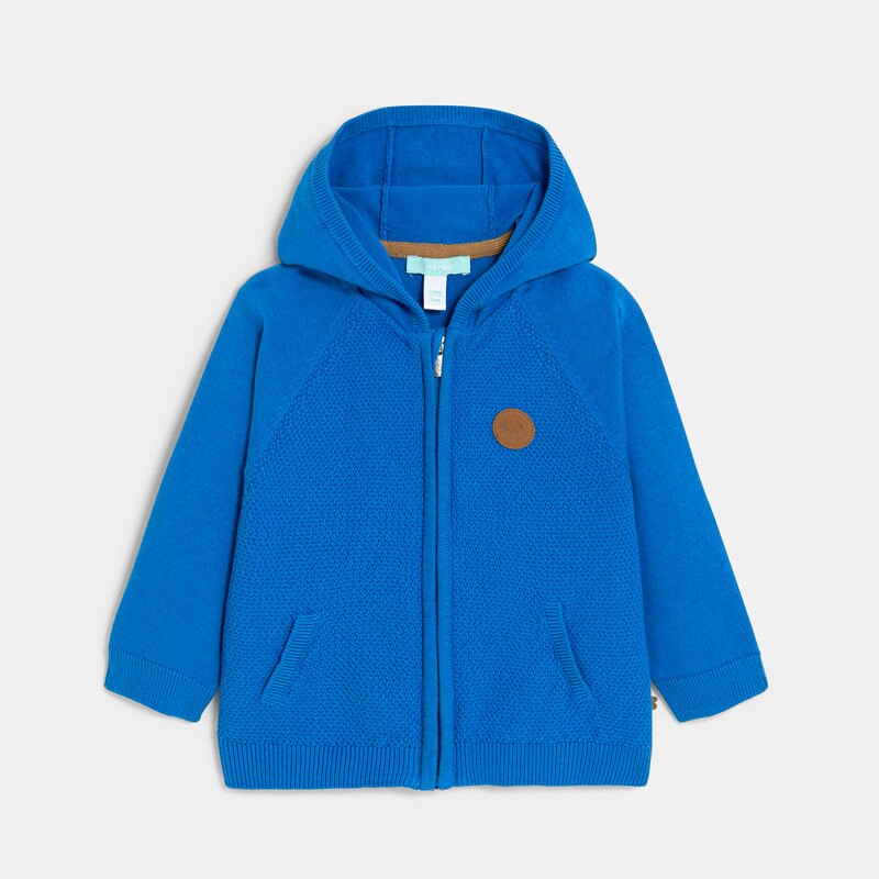 Gilet zippé tricot à capuche bleu bébé garçon Bleu