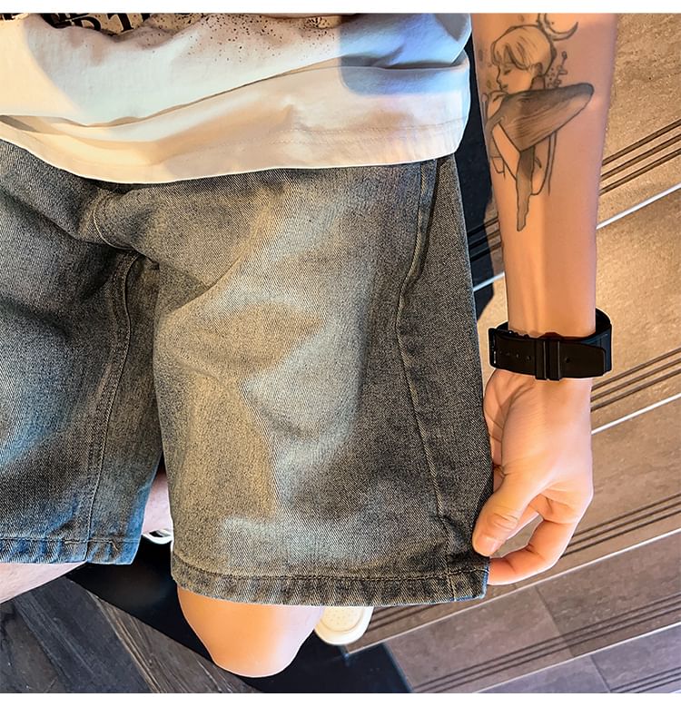 emeisa - Gewassen denimshort met middelhoge taille