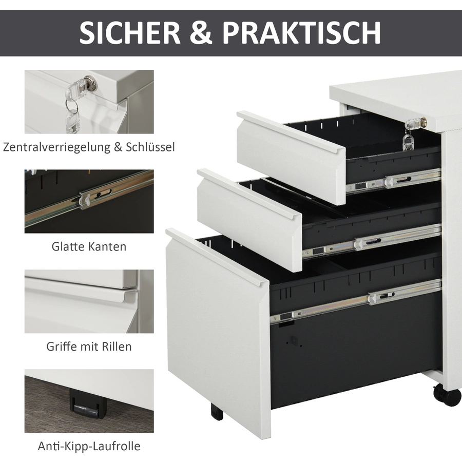 Vinsetto Rollcontainer mit Schubladen und Ablagefläche weiß