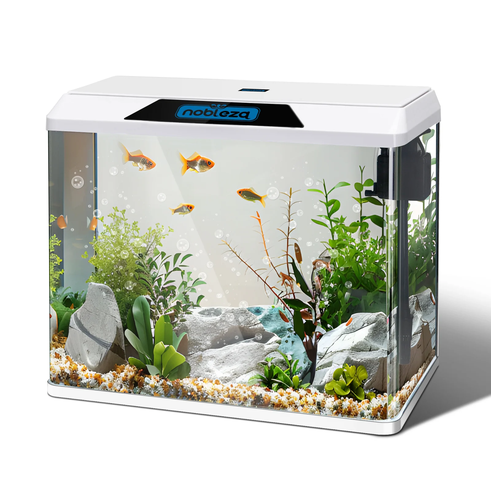 Aquários completos Nobleza - 54L, aquários de vidro com sistema de filtragem e iluminação LED, aquários para iniciantes, branco