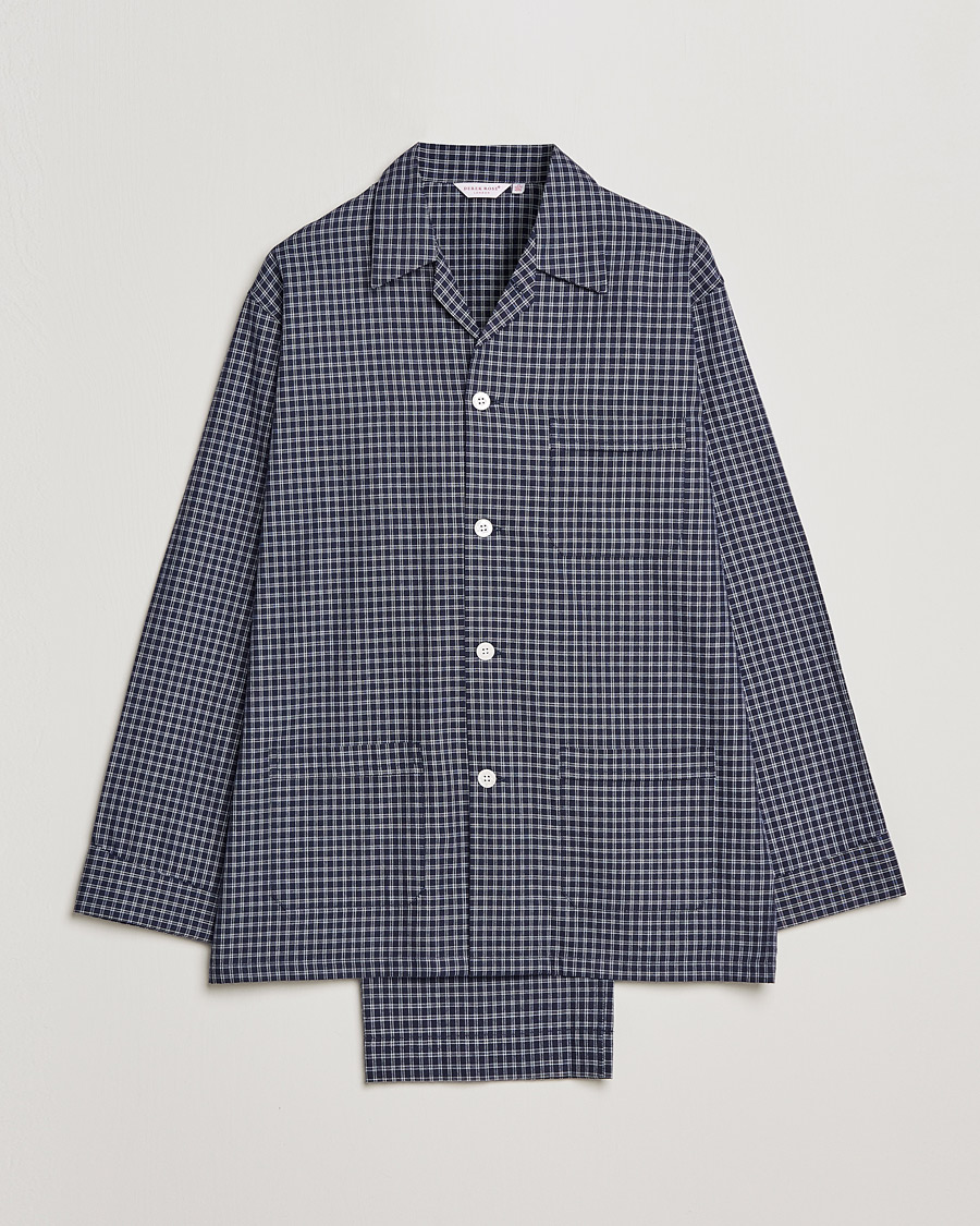 Derek Rose Checked Cotton Pyjama Set Navy
