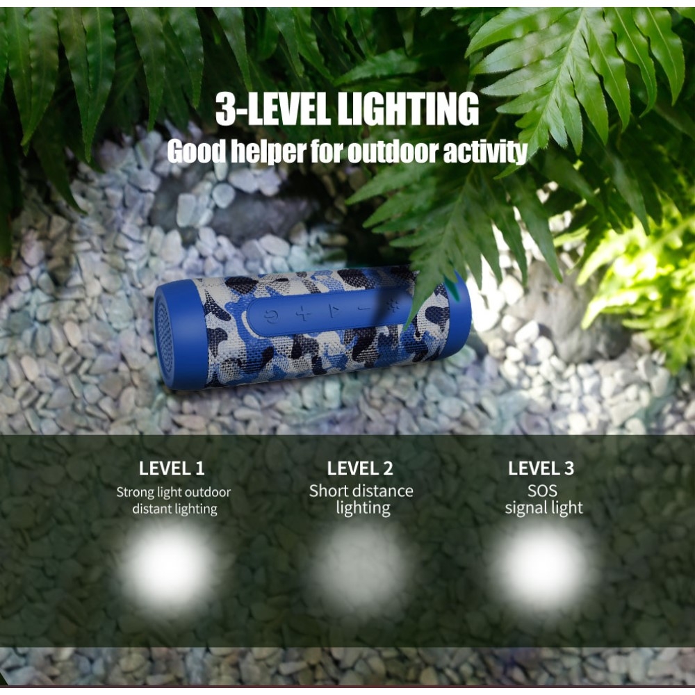 3in1 Bluetooth 5.0 Outdoor Lautsprecher FM Radio Powerbank 4000mAh   1W Taschenlampe (MicroSD Slot   Aux In) - Blau