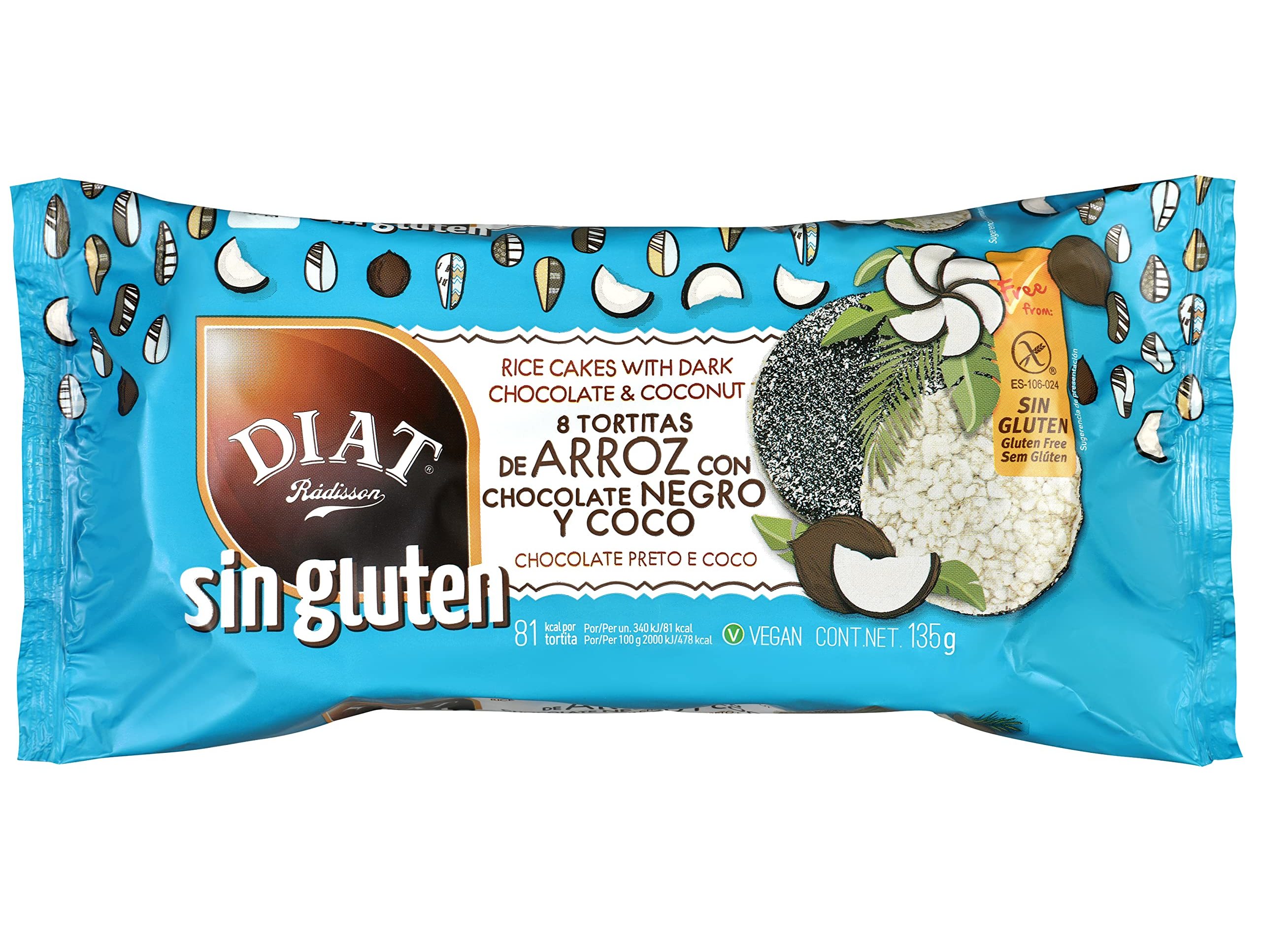 TORTITAS ARROZ DIET RADISSON CHOC NEGRO E COCO 135 G