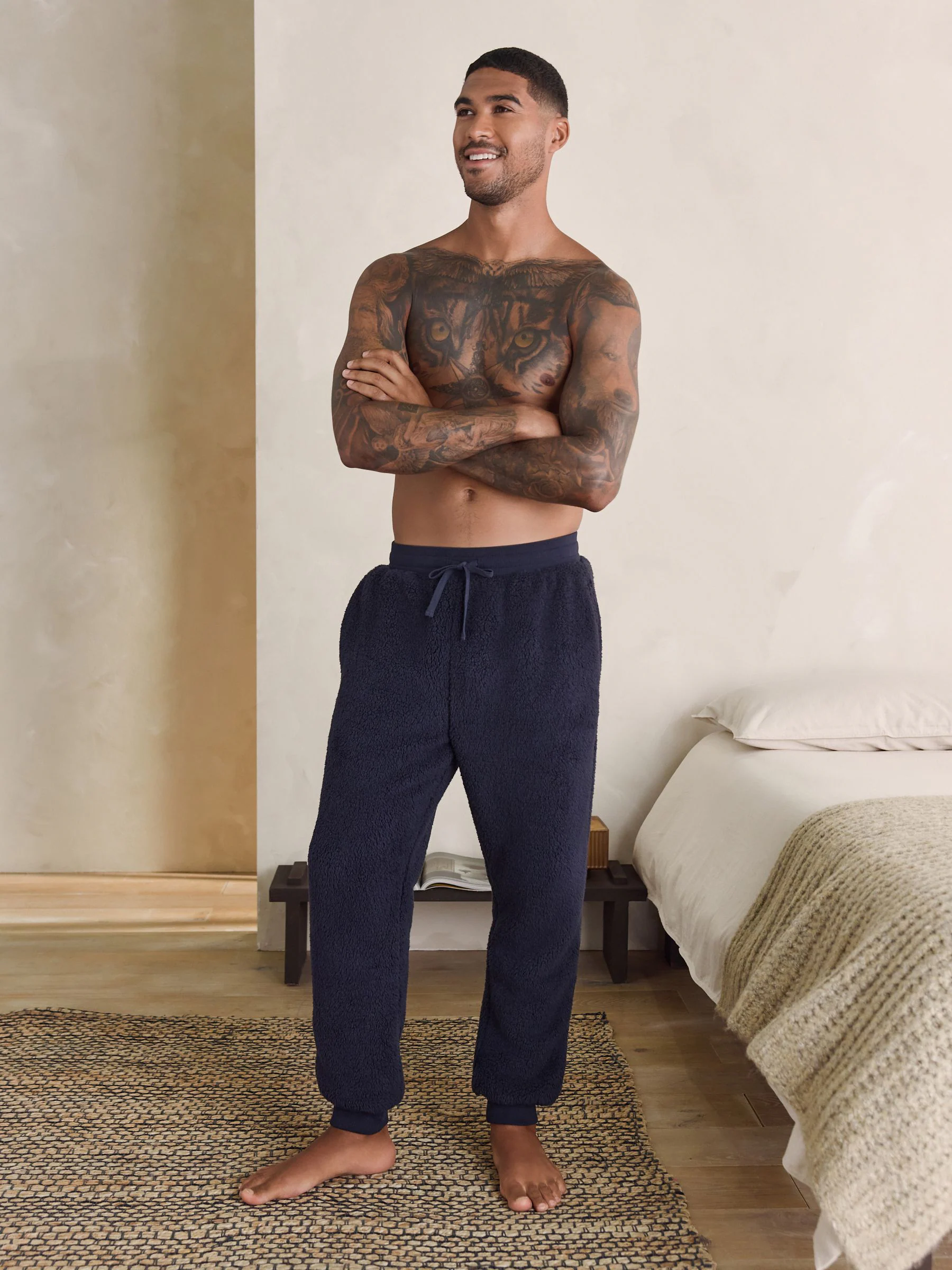 Donkerblauw - Borg Fleece Cuffed Joggers
