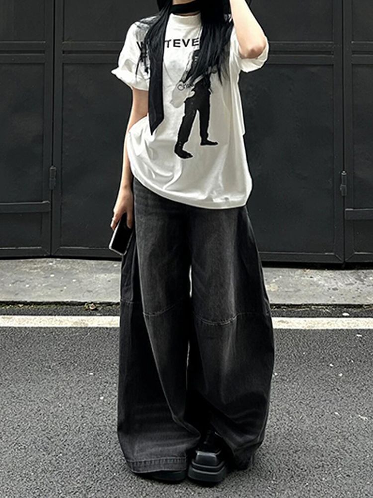 Coline - Mid Waist Washed Wide Leg Jeans