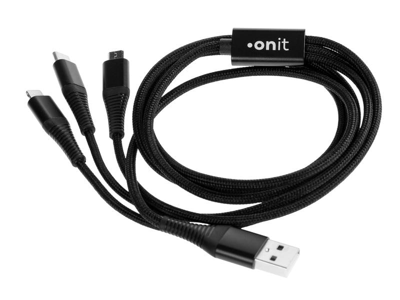 onit USB-Ladekabel USB A - Lightning/Micro-USB B/USB C 1 m Verbindungskabel mit geflochtener Nylonummantelung