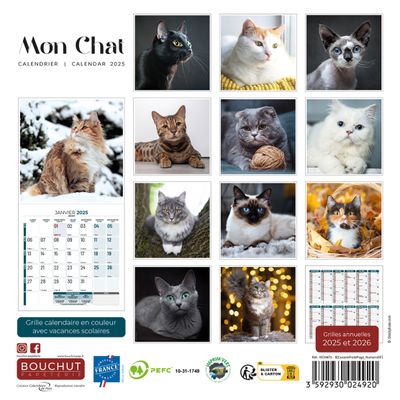 Calendrier illustré BOUCHUT 15 x 15 cm MON CHAT 70 %