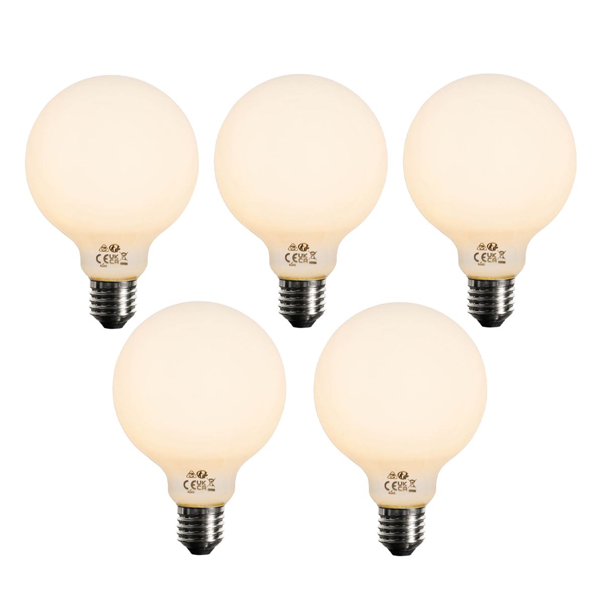 Set van 5 E27 dimbare LED lamp opaal G95 5W 450 lm 2200K
