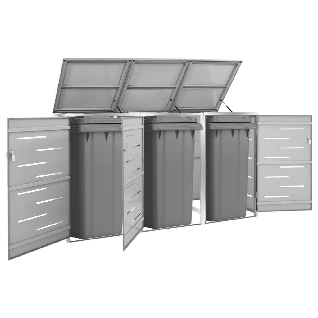 vidaXL Afvalcontainer voor 3 Afvalbakken 207x77,5x112,5 cm Roestvrij Staal