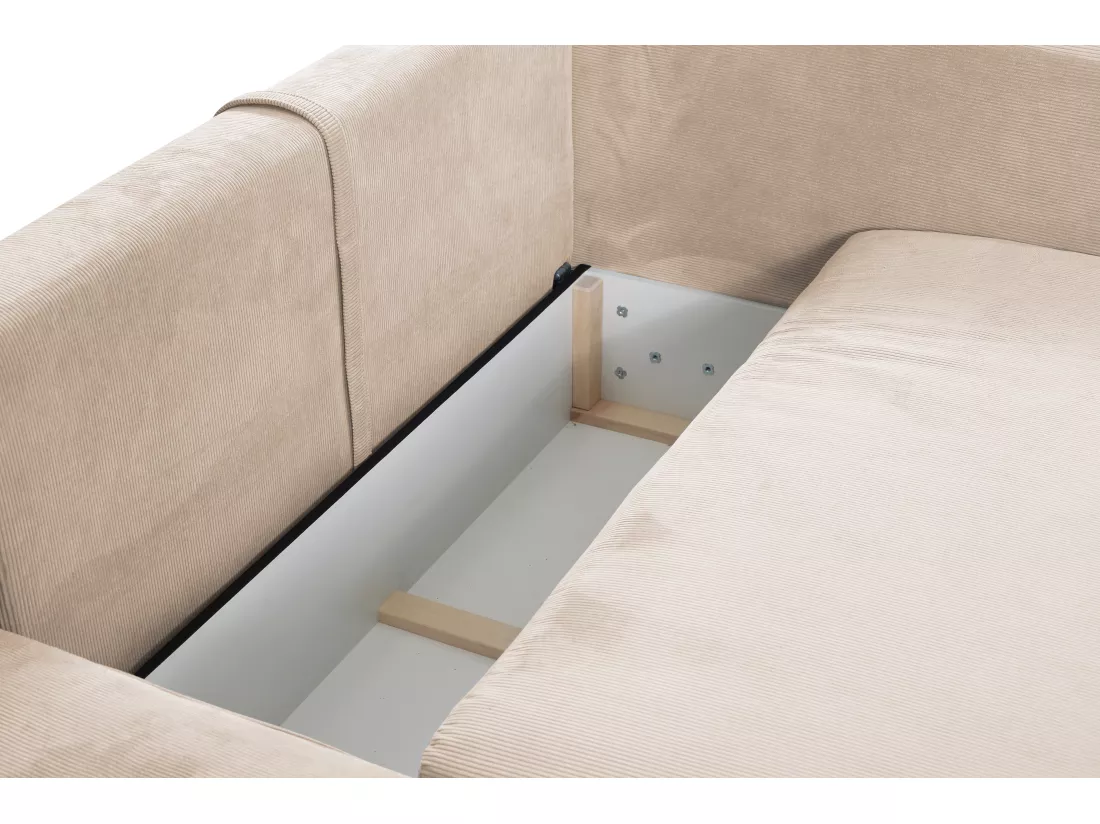 Canapé d'angle gauche convertible en velours côtelé beige TEODORA