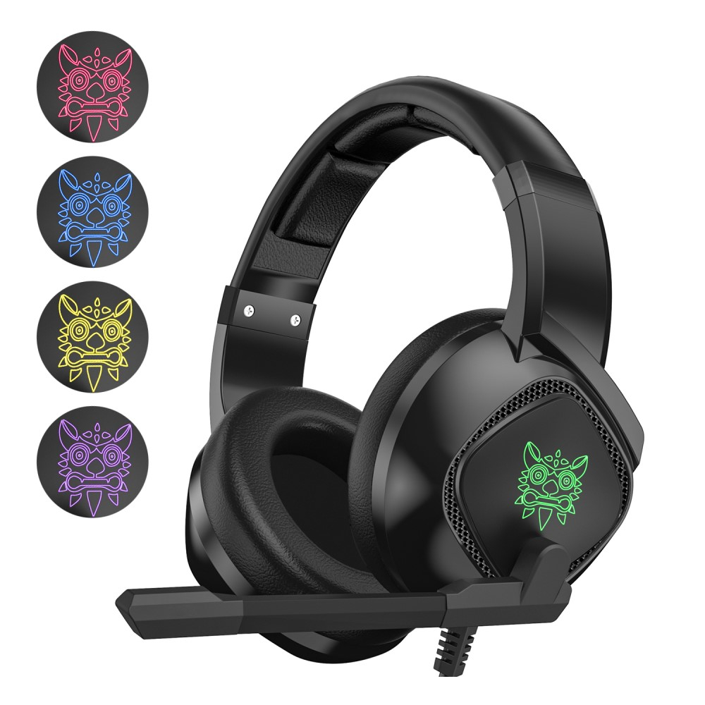 K19 Gaming USB Kopfhörer Over-Ear LED Stereo Headset mit Mikrofon   3.5mm Klinken Anschluss - Schwarz