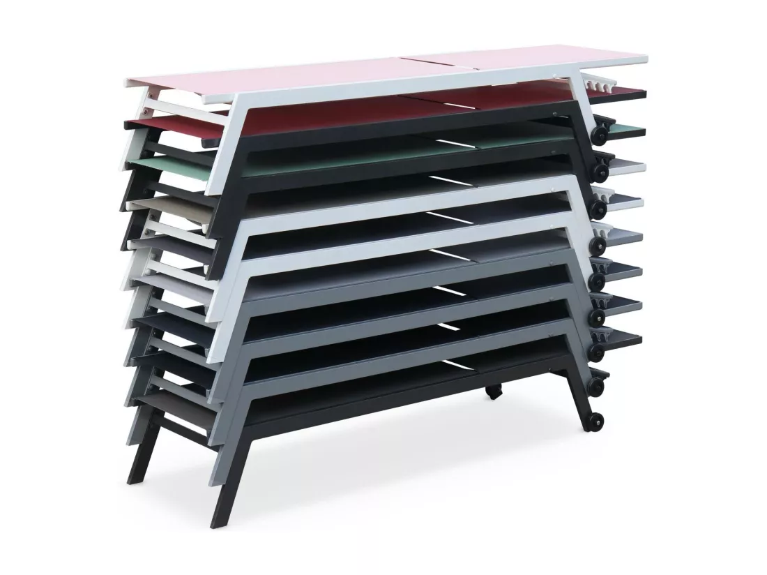 Lot de 2 bains de soleil ELSA en aluminium gris anthracite et textilène vert de gris. transats multi positions avec roulettes