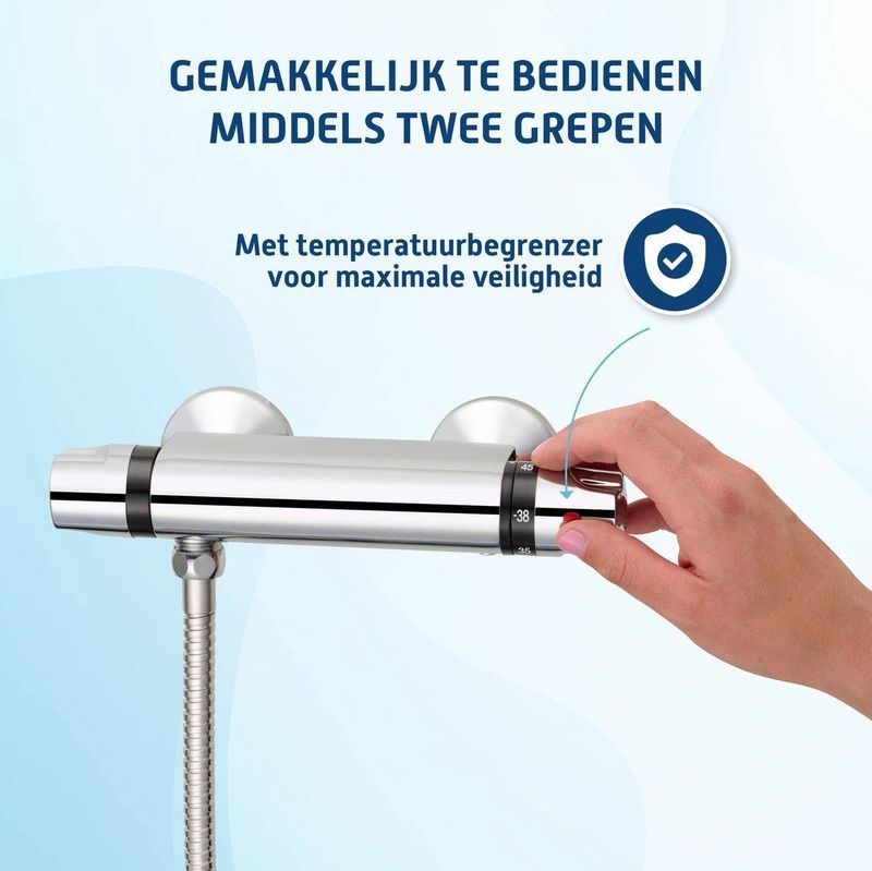 Saqu Ecoline Thermostatische Douchekraan 12 Incl. Koppelingen Chroom Thermostaatkraan