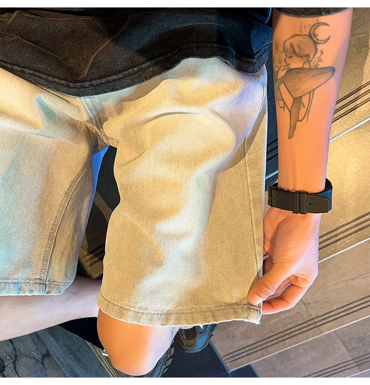 POSI - Mid Rise Washed Denim Shorts