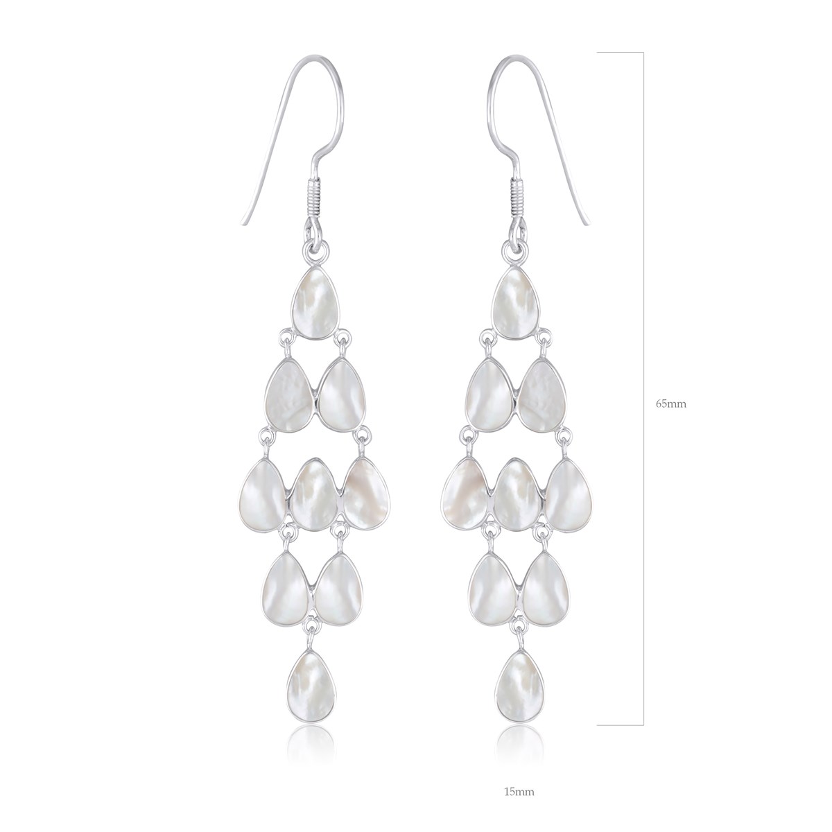 Boucles d'Oreilles Chandelier Nacre Blanche et Argent 925 | Boutique ADEN