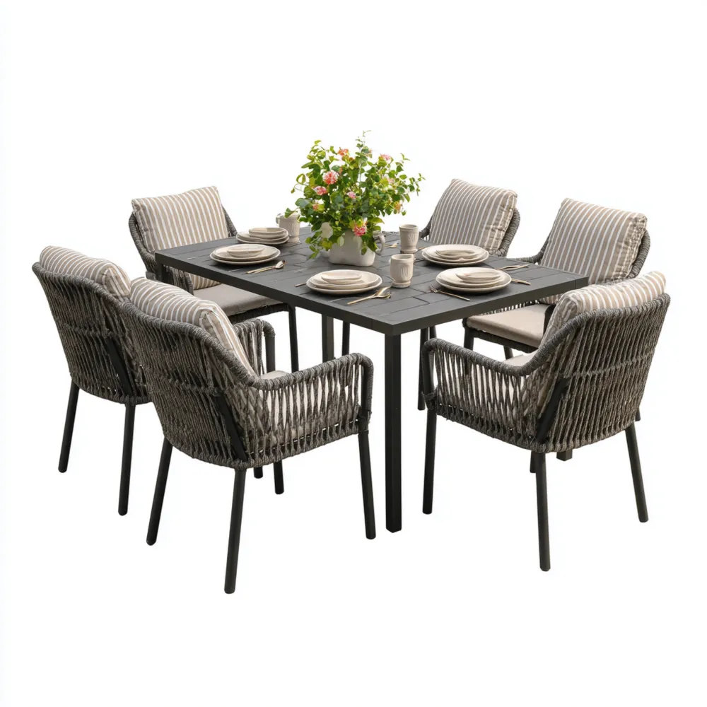 Garten-Esstisch-Set Aluminium 150x90x75 cm – Grau – Modernes Design
