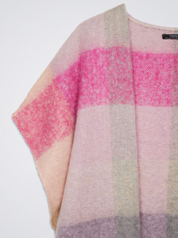 Poncho listrado com franjas - Rosa