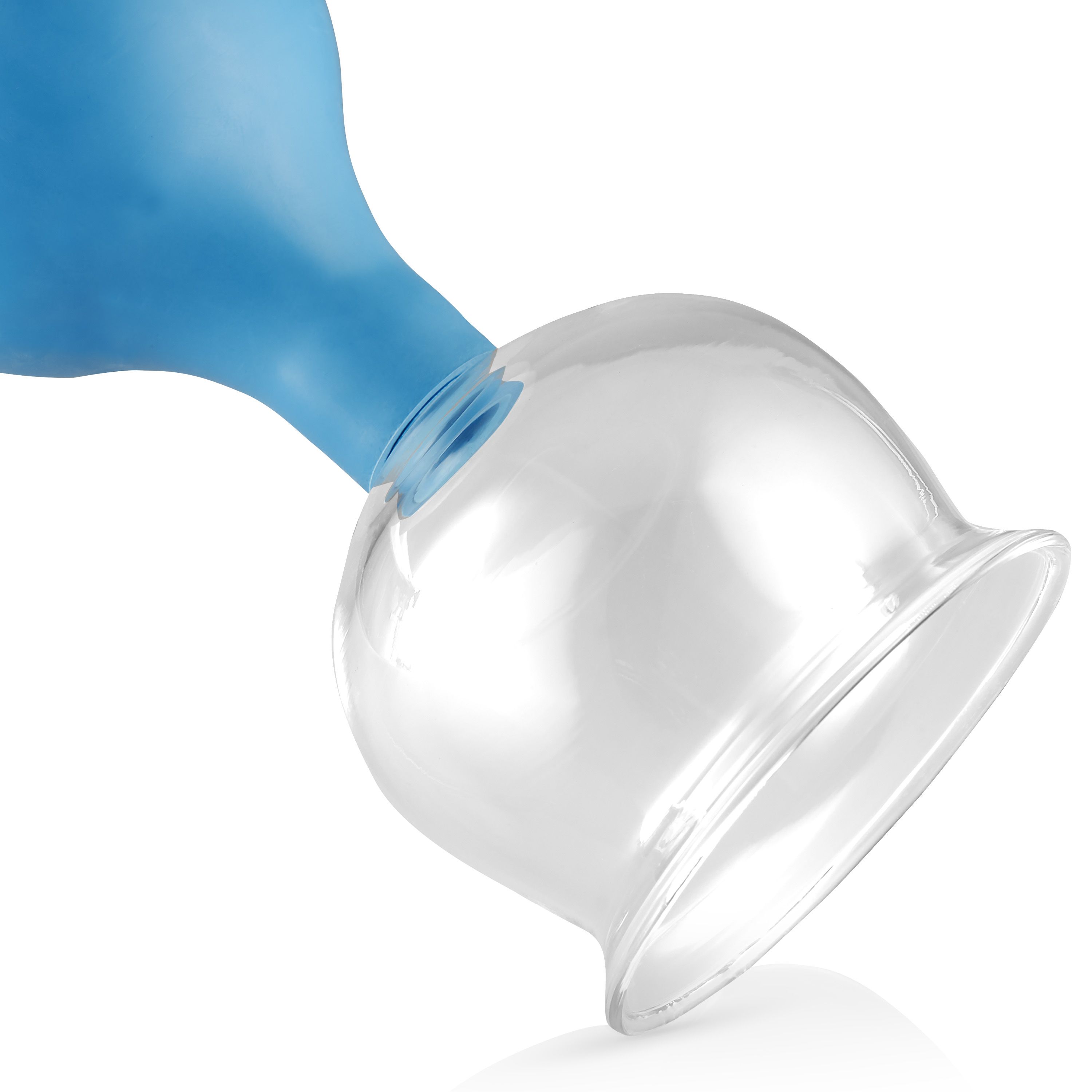 Pulox Schröpfgläser aus Echtglas mit Saugball - Set Duo klein in Blau: 25mm, 32mm