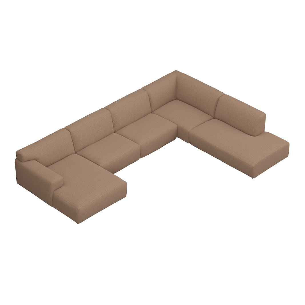 Vesta U-sofa Sjeselong venstre, 3-seter og åpen ende høyre. Big hjørnemodul, Tekstil Marsel Bronze, sort metallben 10 cm, Comfort CM