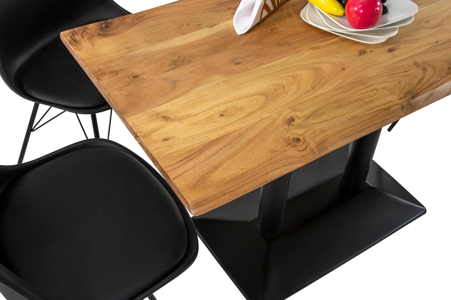 SAM Bistrotisch Isla, Akazienholz massiv & naturfarben, Säulentisch/Esstisch 120x70 cm, echte Baumkante, Gastrotisch mit Mittelfuß, Eisen schwarz