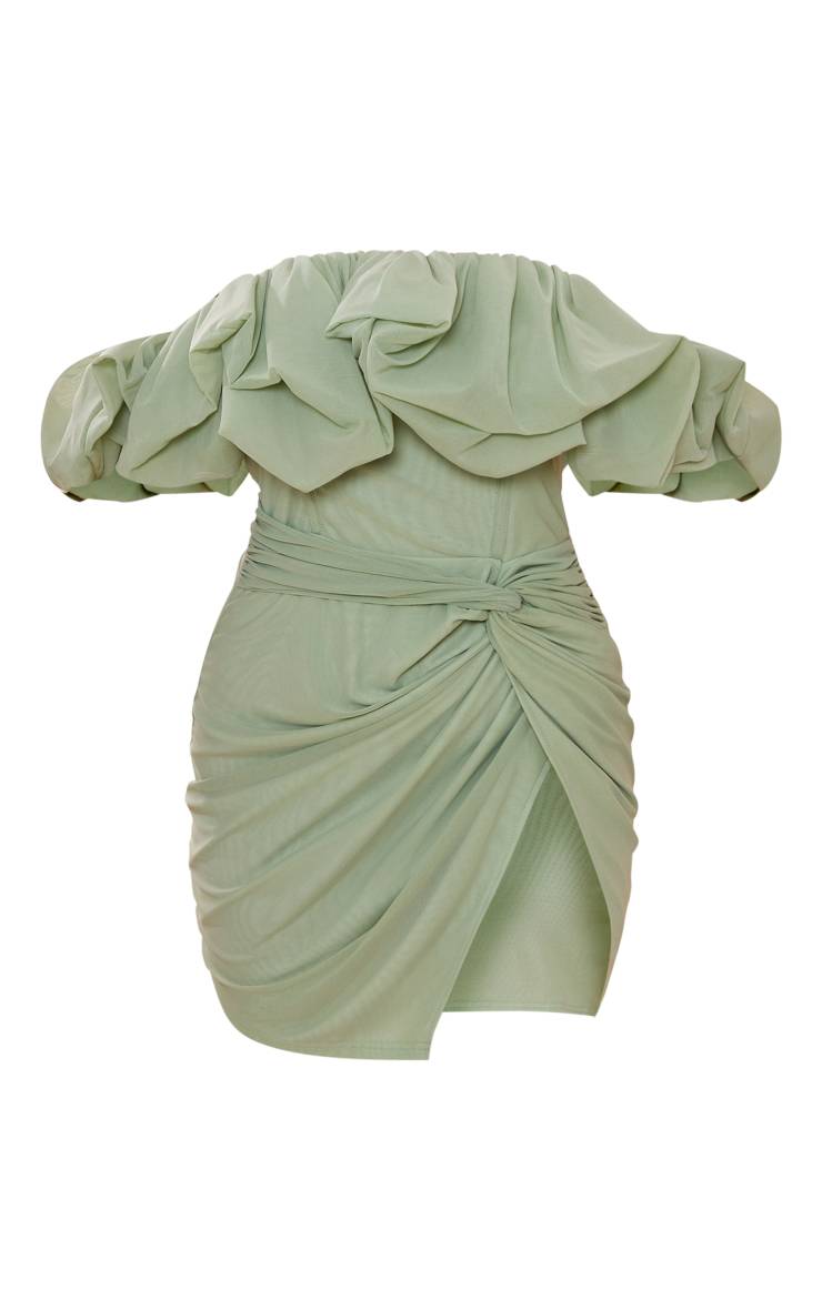 Vert Sauge Robe Moulante Corset À Détails Bouffants En Mesh