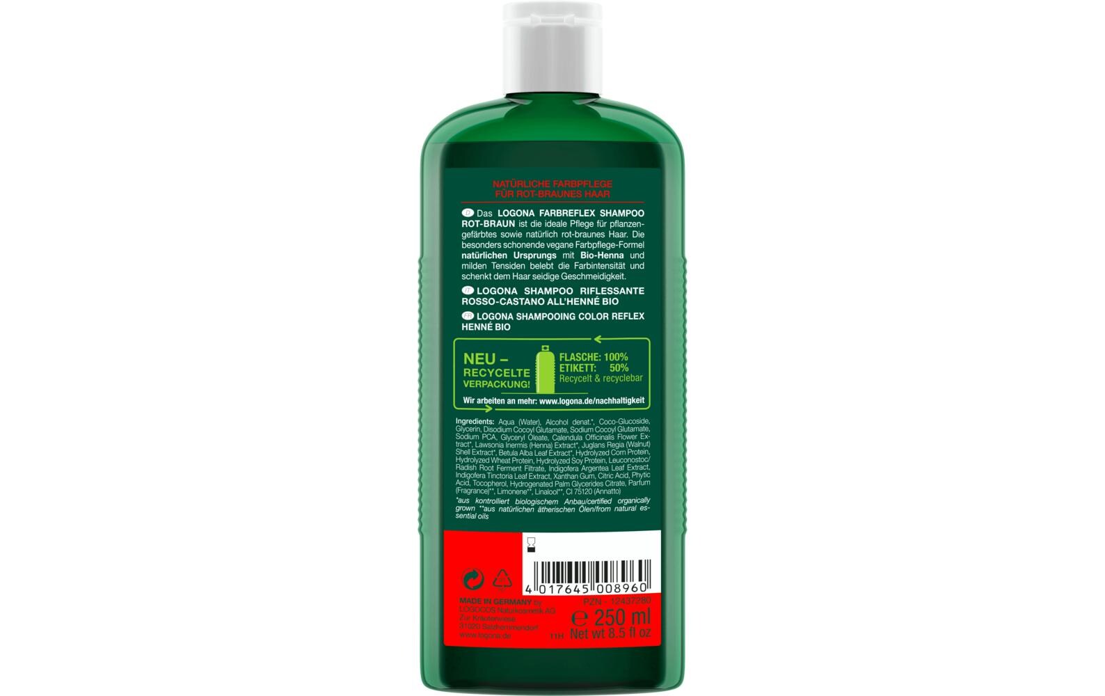 Shampoo Farbreflex Rot-Braun Henna 250 mlFarbintensivierendes Shampoo mit Henna