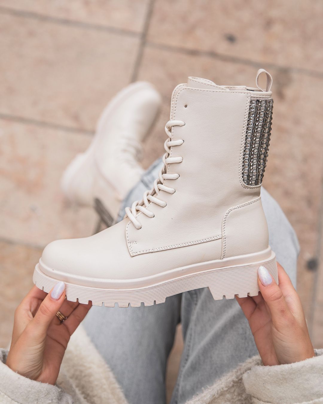 Bottines femme beige rangers - Tisha