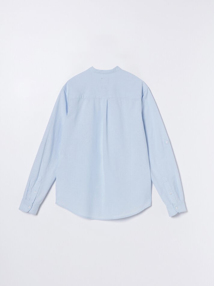 Camisa de algodão e linho - Azul claro