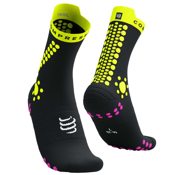 Chaussette running COMPRESSPORT PRO RACING SOCKS V4.0 TRAIL BLACK/SAFETY YELLOW/NEO PINK