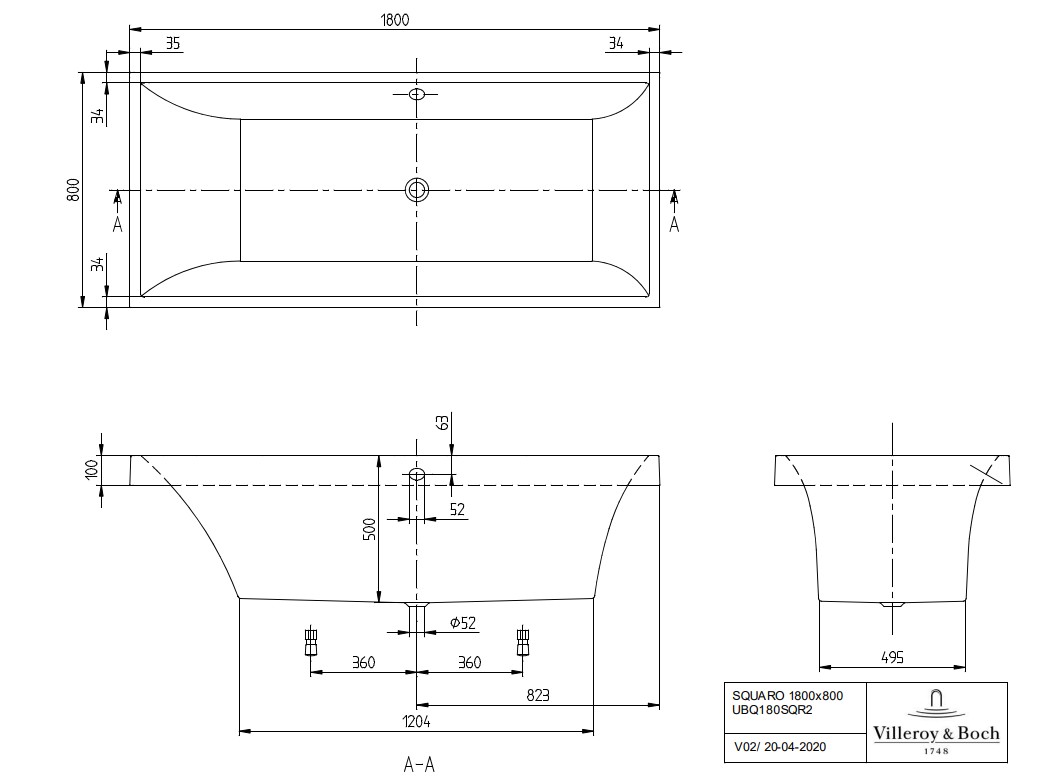 Villeroy & Boch Squaro inbouw ligbad 180x80cm wit
