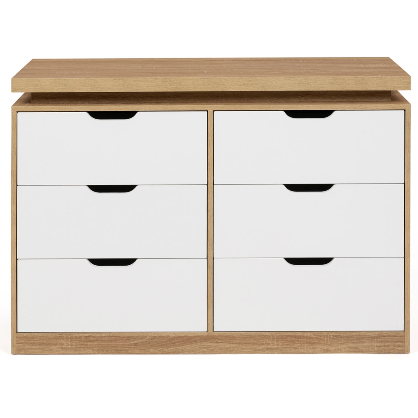 Commode 6 tiroirs LUNA à LEDS 115 cm blanc et effet bois