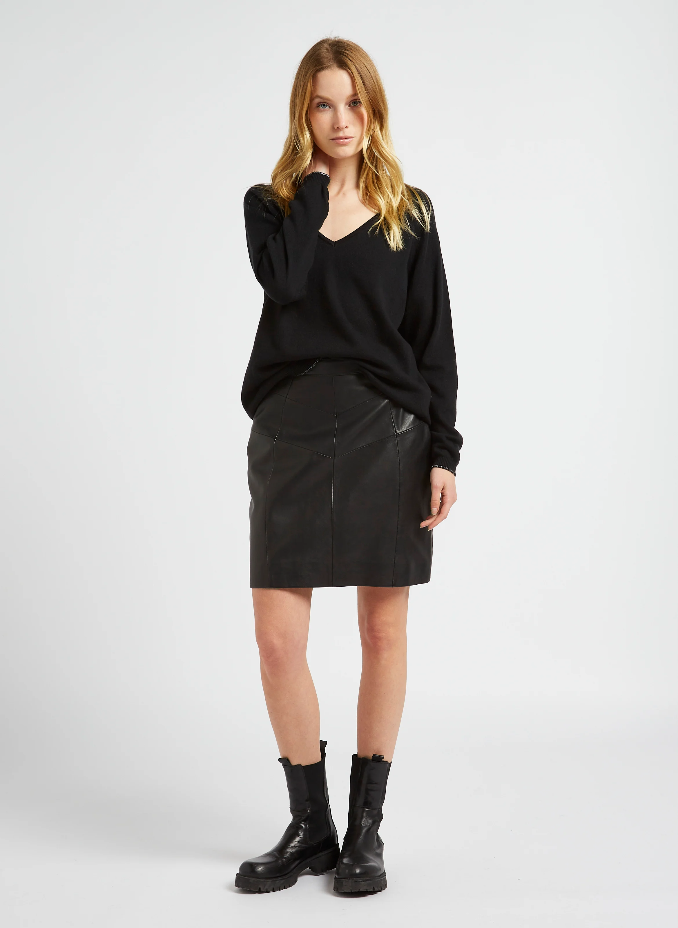 TOWSVILLE - Pull col V jacquard en coton et laine| Noir