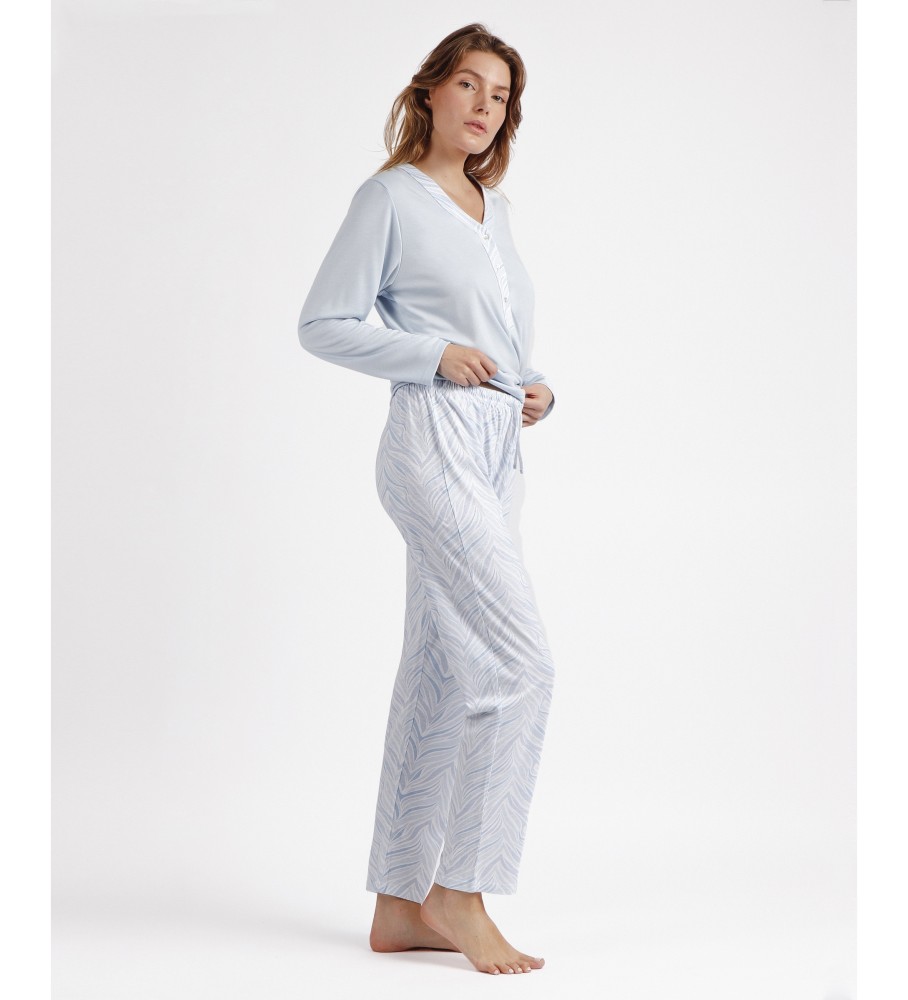 Pijama Admas Soft Forever Together de manga comprida com abertura frontal, azul