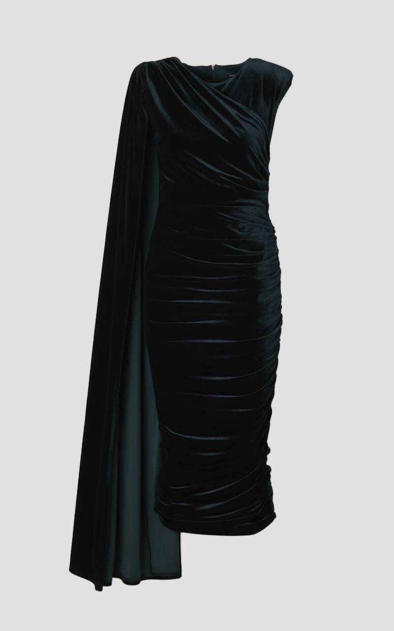 KarenMillen Robe Longue en Velours Stretch à Col Rond et Épaules Cape