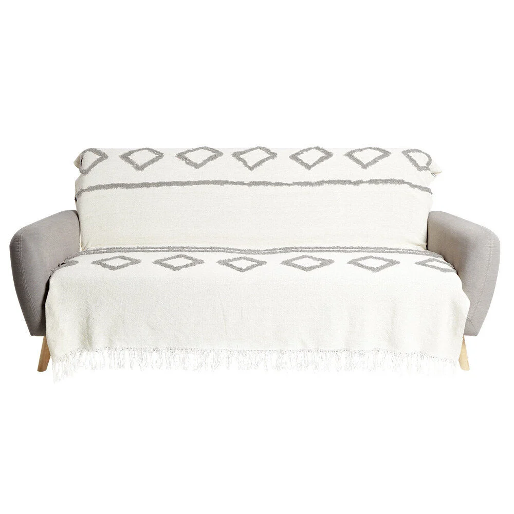 Jeté de canapé 170x250cm 100% coton tufté beige et gris