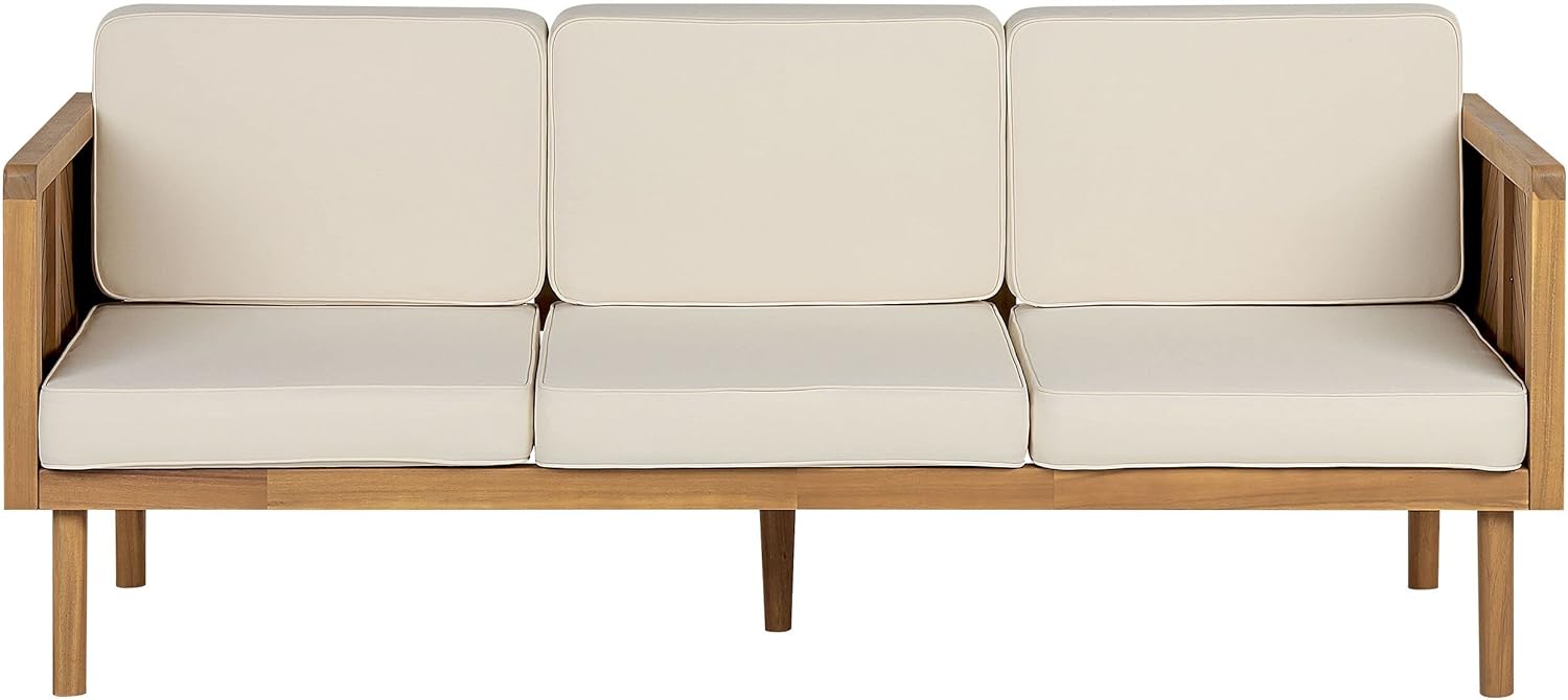 Beliani Outdoor 3-Sitzer Loungesofa Akazienholz Hellbraun Auflagen beige Rustikal Baratti