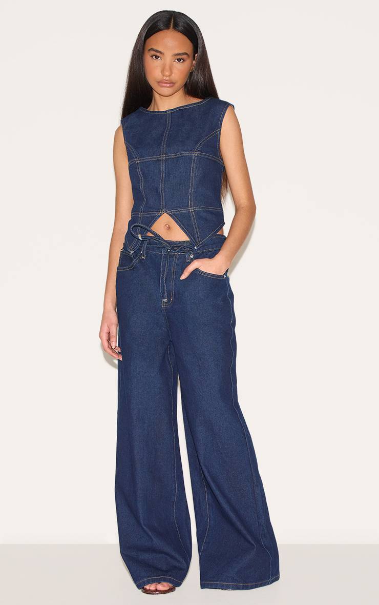 Bleu Indigo Haut Long En Denim Petite Avec Détails De Coutures
