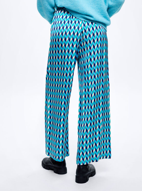 Calças de cetim estampadas - Azul