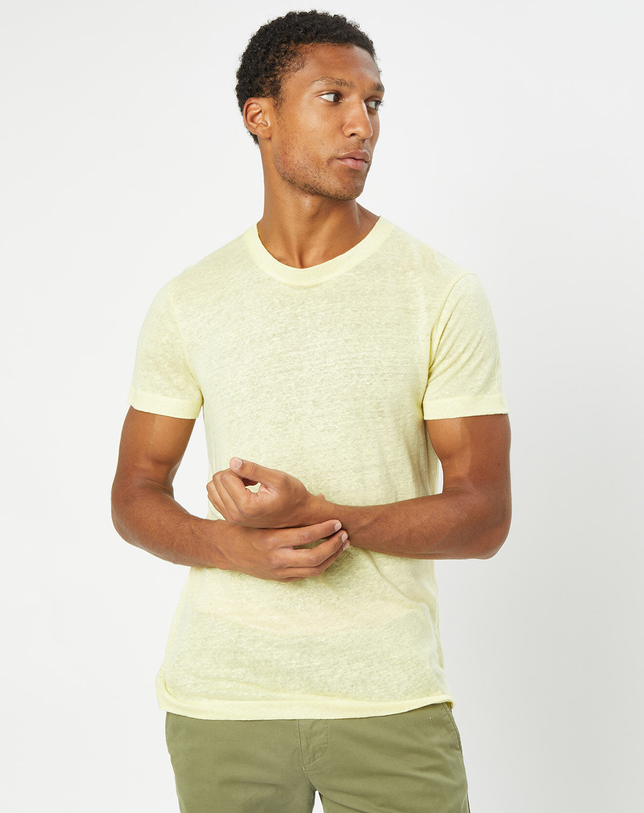 Marc O'Polo T-Shirt 100% Lin manches courtes Col Rond jaune
