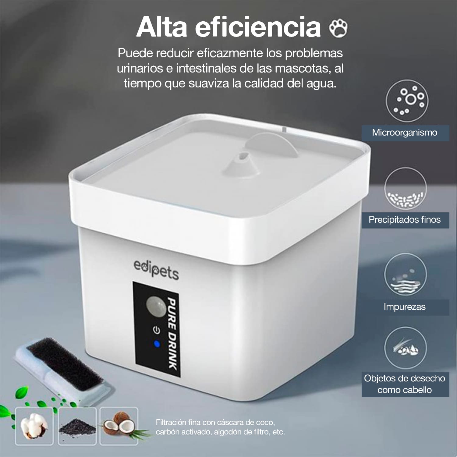 Fonte de água automática Edipets para gatos brancos