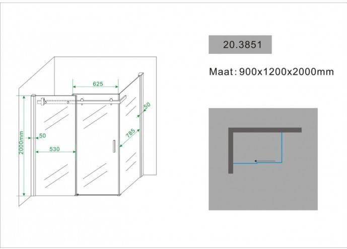 Douchecabine - Schuifdeur - 120x90x200 cm - 8 mm Glas - Met Nano Coating