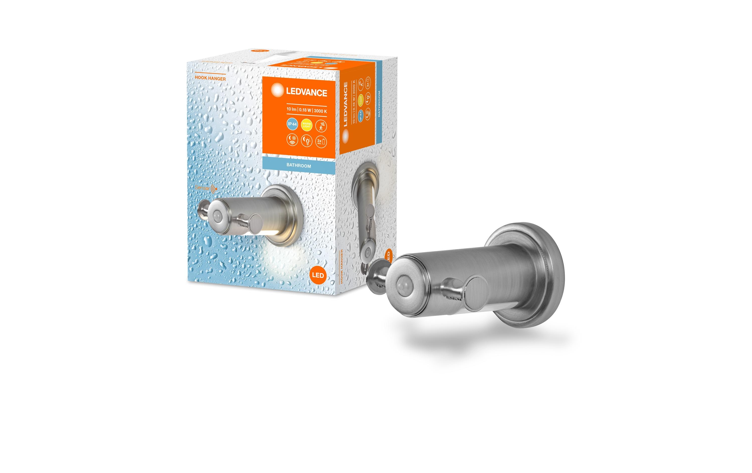 Bademantelhaken mit Beleuchtung, 3000K, SilberBad-Gadget-Serie mit Bewegungs- und Tageslichtsensor