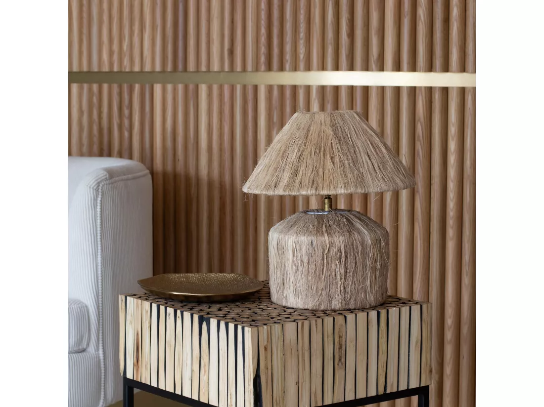 Now's Home - Lampe A Poser En Fibres Naturelles Fait Main Diam 30x32cm Kaya
