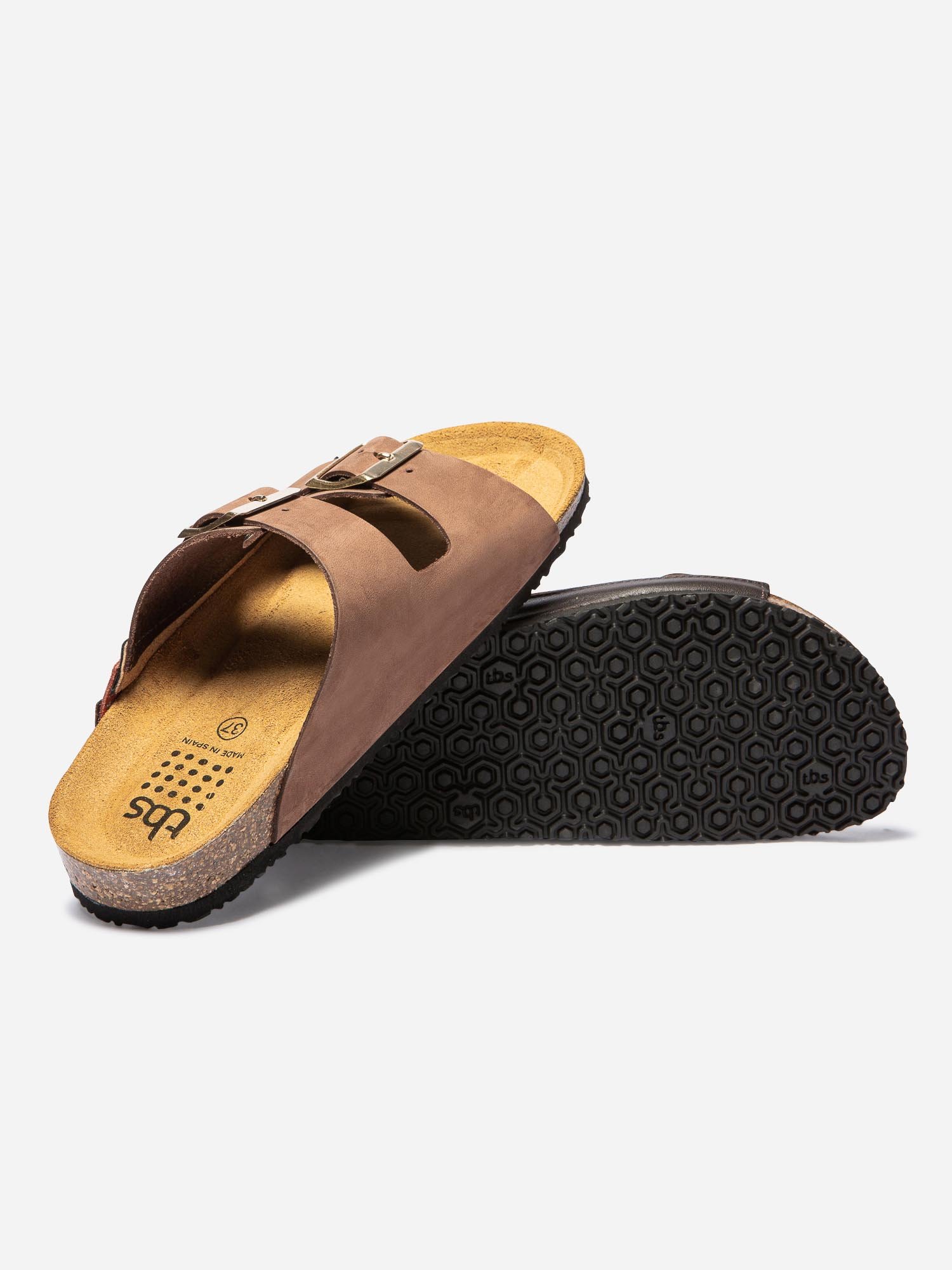 Mules Femme Cuir Fantaisie et Boucles Marron