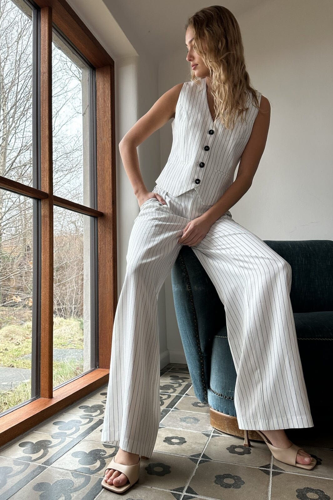 Neo Noir Vendetta Pinstripe Waistcoat white