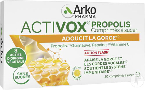 Activox Propolis Sans Sucre Goût Miel-Citron Dès 6 Ans 20 Comprimés À Sucer
