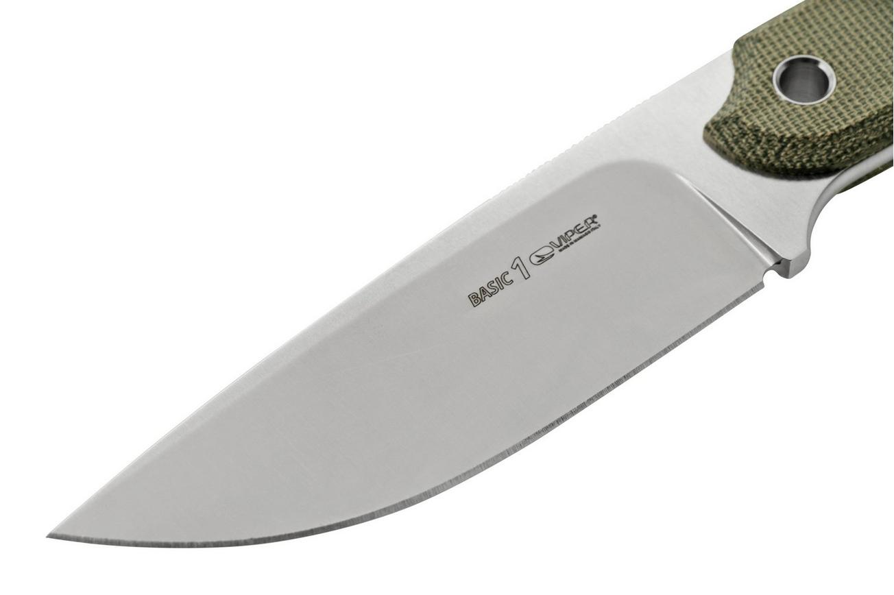 Viper Basic 1 VT4026CG MagnaCut Drop Point Satin, Green Canvas Micarta, vaststaand mes