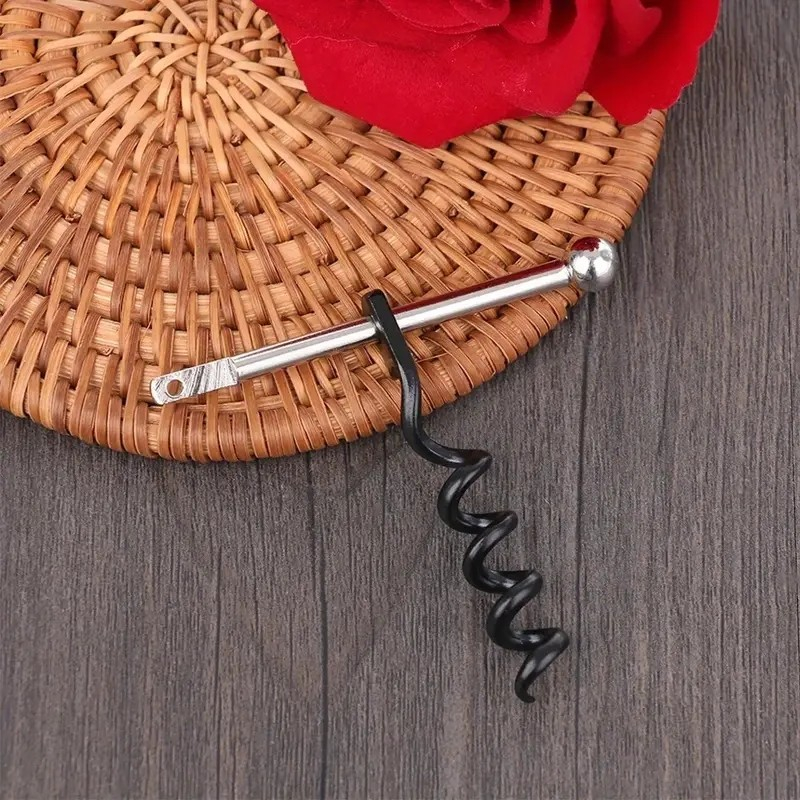2in1 Edelstahl Korkenzieher Schlüsselanhänger Weinflaschenöffner Accessoire mit Spaltring - Silber / Schwarz